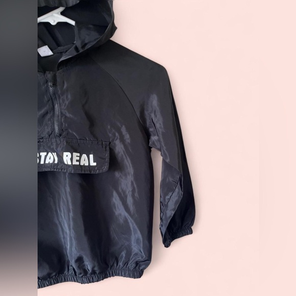 Boy Size 7 Black & White Stay Real SHEIN Windbreaker Pullover Hoodie - Picture 7 of 8